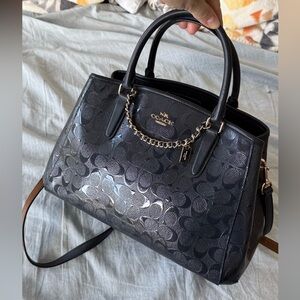 Coach Margot Carryall Signature Debossed Navy Patent Leather